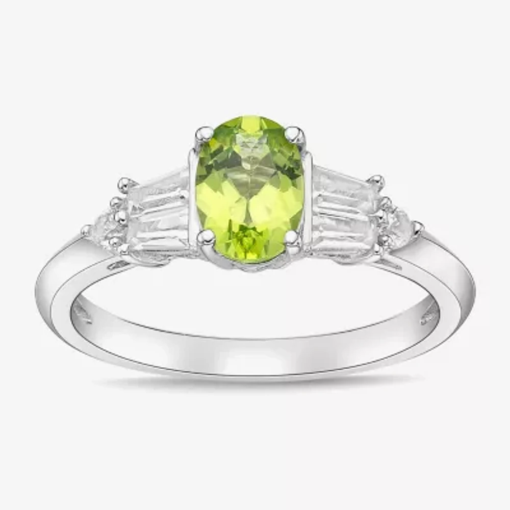 Genuine Peridot & Lab-Created White Sapphire Sterling Silver 3-Stone Ring