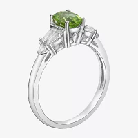 Genuine Peridot & Lab-Created White Sapphire Sterling Silver 3-Stone Ring