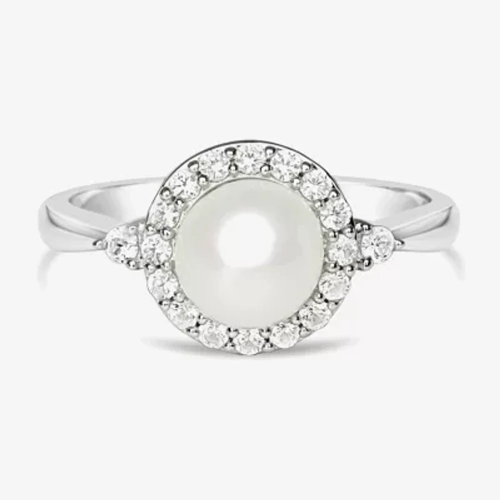 Cultured Freshwater Pearl & Lab-Created White Sapphire Sterling Silver Cocktail Ring