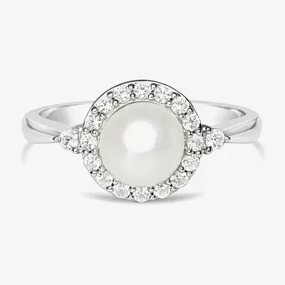 Cultured Freshwater Pearl & Lab-Created White Sapphire Sterling Silver Cocktail Ring