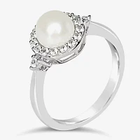 Cultured Freshwater Pearl & Lab-Created White Sapphire Sterling Silver Cocktail Ring