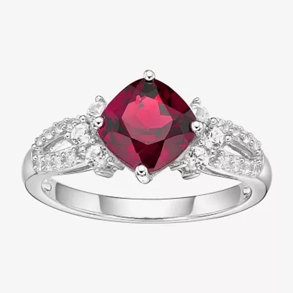 Womens Lab-Created Ruby & White Sapphire Sterling Silver Cocktail Ring