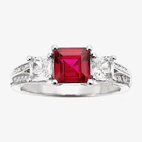 Lab-Created Ruby, White Sapphire with Diamond Accents Sterling Silver 3-Stone Ring