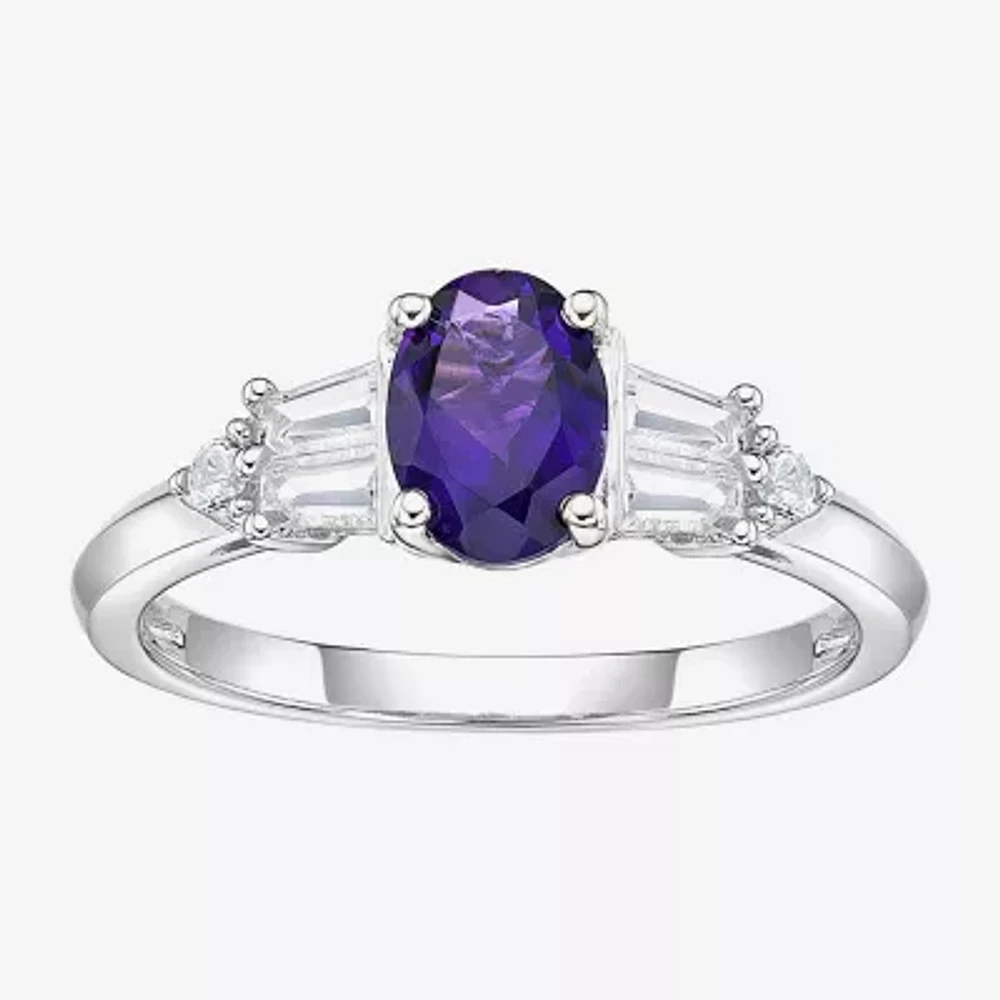 Womens Genuine Purple Amethyst Sterling Silver Cocktail Ring