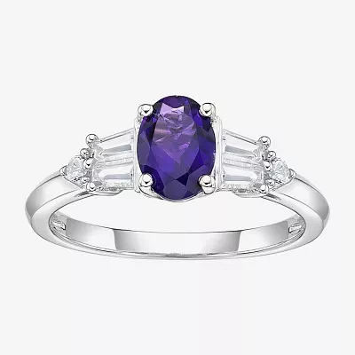 Womens Genuine Purple Amethyst Sterling Silver Cocktail Ring