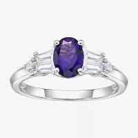 Womens Genuine Purple Amethyst Sterling Silver Cocktail Ring