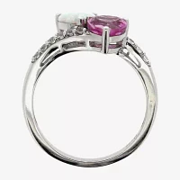 Womens Lab Created White Opal Sterling Silver Heart Cocktail Ring