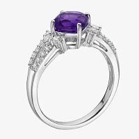 Genuine Amethyst & Lab-Created White Sapphire Sterling Silver Cocktail Ring