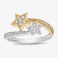 Womens 1/4 CT. T.W. Natural White Diamond 10K Two Tone Gold Star Cocktail Ring