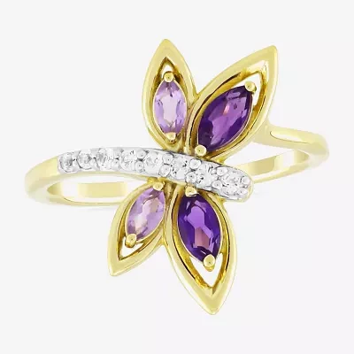 Womens Genuine Purple Amethyst 14K Gold Over Silver Butterfly Cocktail Ring