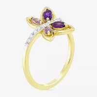 Womens Genuine Purple Amethyst 14K Gold Over Silver Butterfly Cocktail Ring