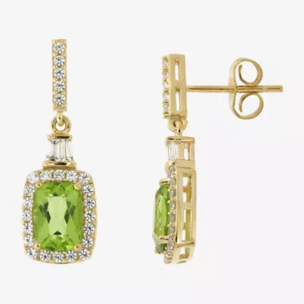 Genuine Green Peridot 14K Gold Over Silver Drop Earrings