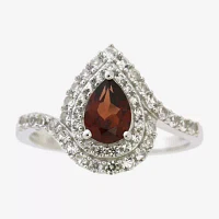 Womens Genuine Red Garnet Sterling Silver Cocktail Ring