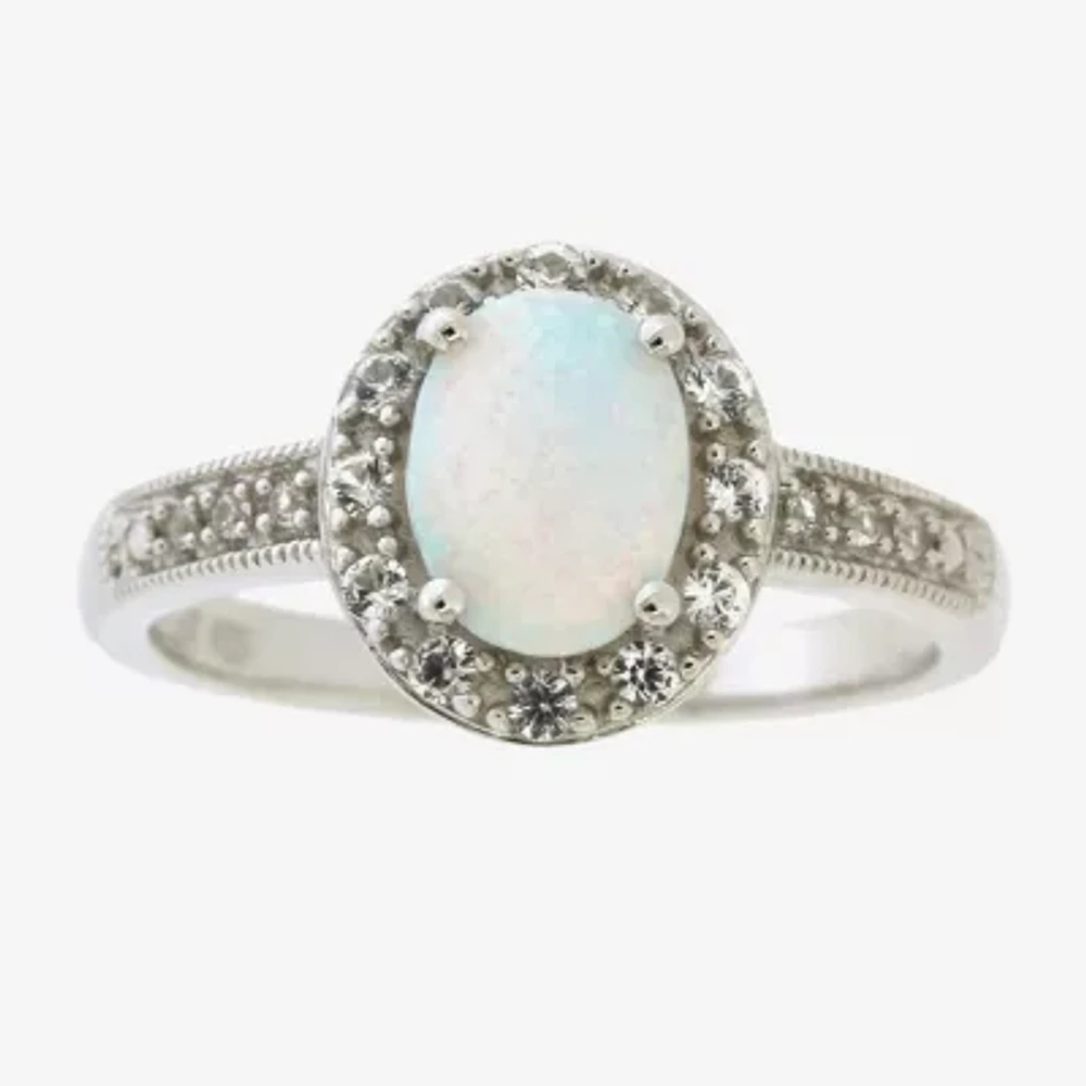 Womens Lab Created White Opal Sterling Silver Cocktail Ring