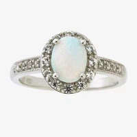 Womens Lab Created White Opal Sterling Silver Cocktail Ring