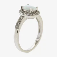 Womens Lab Created White Opal Sterling Silver Cocktail Ring