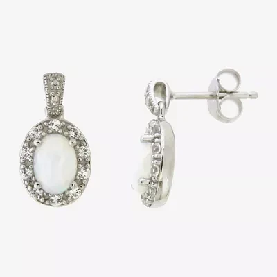 Lab Created White Opal Sterling Silver Drop Earrings