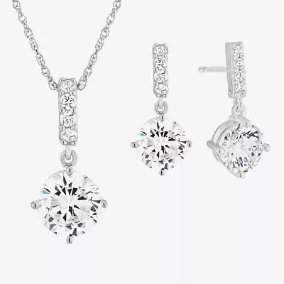 DiamonArt® Cubic Zirconia Sterling Silver Pendant Necklace and Earring Set