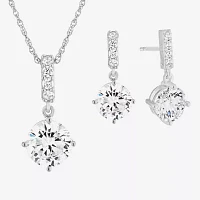 DiamonArt® Cubic Zirconia Sterling Silver Pendant Necklace and Earring Set