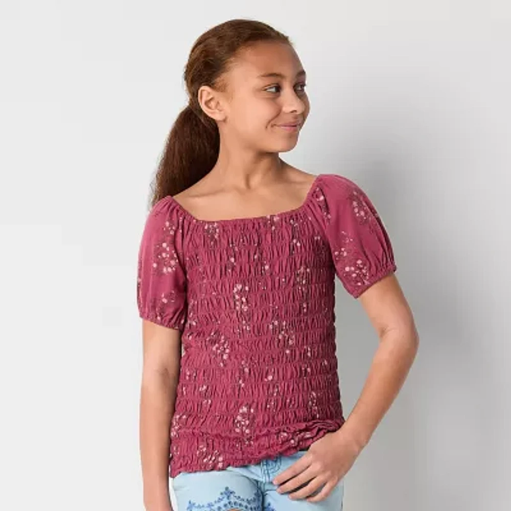 Thereabouts Little & Big Girls Square Neck Short Sleeve Blouse