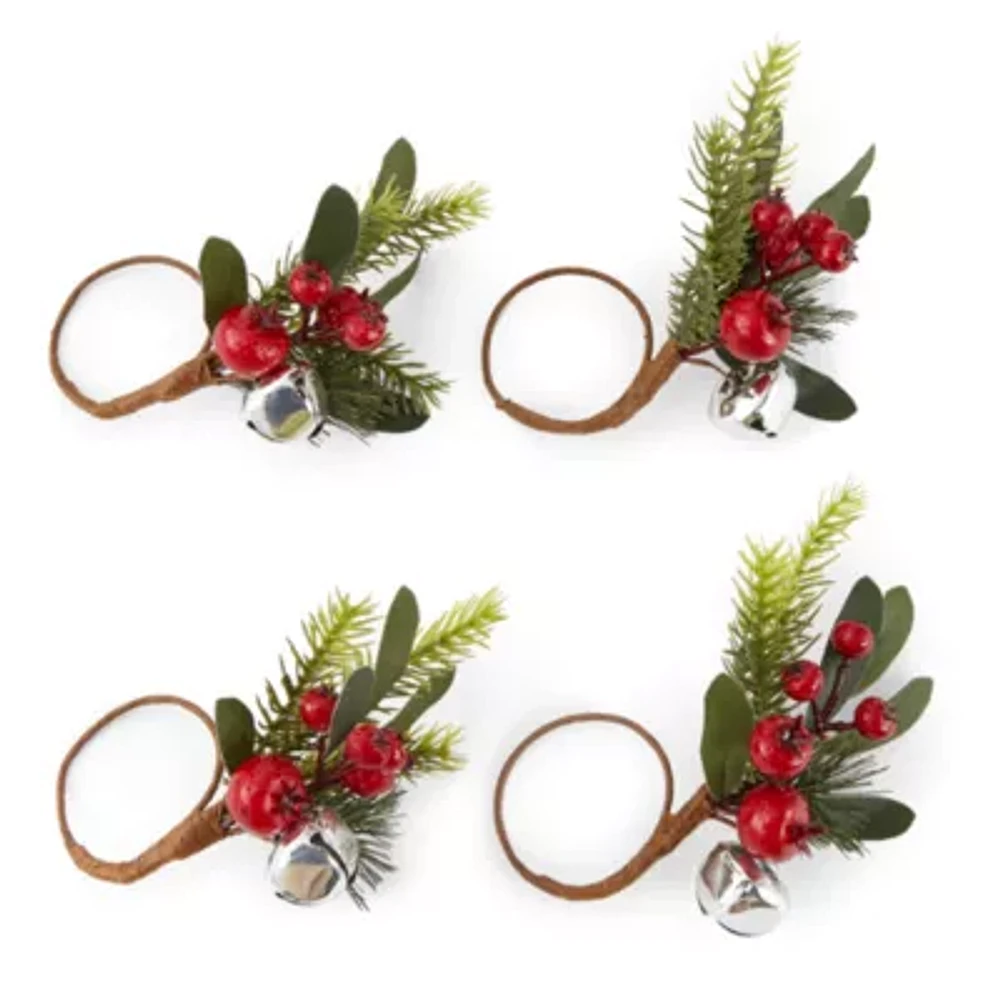 North Pole Trading Co. Holly Berry 4-pc. Napkin Rings