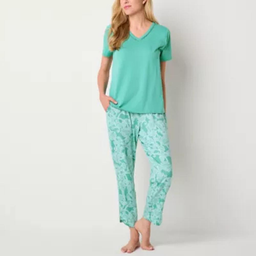 Liz Claiborne Womens V-Neck Short Sleeve 2-pc. Pant Pajama Set