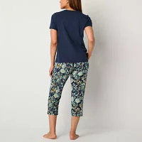 Liz Claiborne Womens 2-pc. Henley Neck Short Sleeve Capri Pajama Set