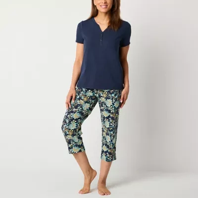 Liz Claiborne Womens 2-pc. Henley Neck Short Sleeve Capri Pajama Set