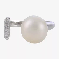 Cultured Freshwater Pearl and Genuine White Topaz Sterling Silver Open Ring