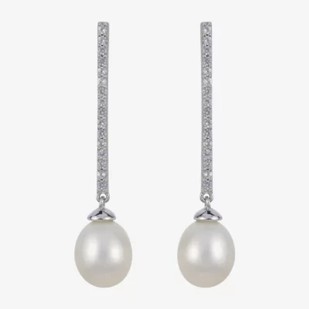 White Cultured Freshwater Pearl Sterling Silver Drop Earrings