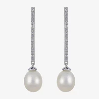 White Cultured Freshwater Pearl Sterling Silver Drop Earrings