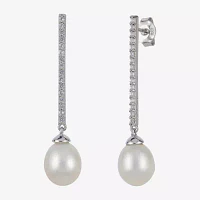 White Cultured Freshwater Pearl Sterling Silver Drop Earrings