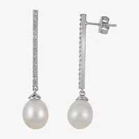 White Cultured Freshwater Pearl Sterling Silver Drop Earrings