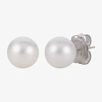 White Cultured Freshwater Pearl Sterling Silver 10mm Stud Earrings