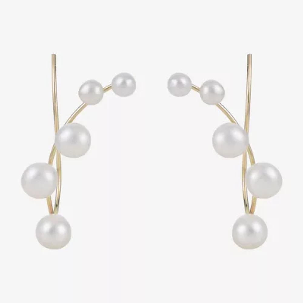 Cultured Freshwater Pearl and 14K Yellow Gold Crawler Earrings