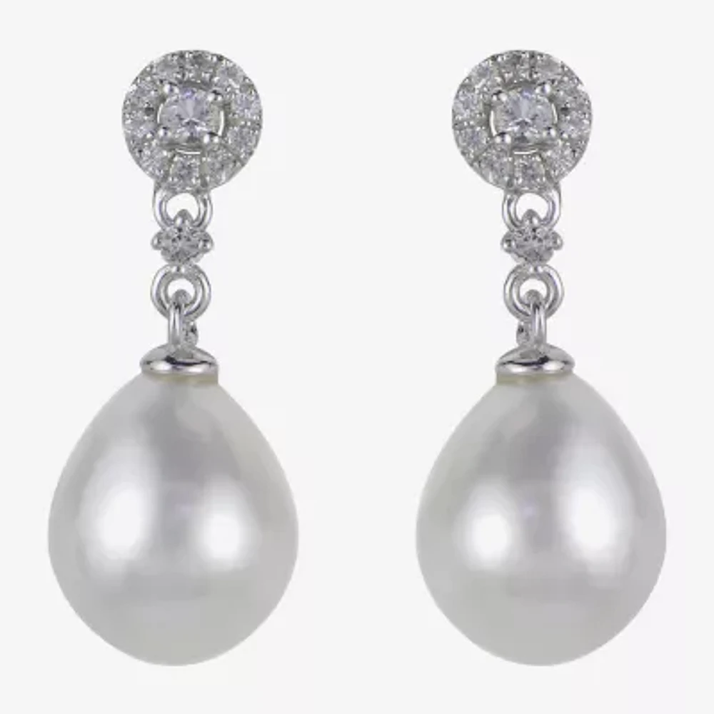 8.5-9Mm Cultured Freshwater Pearl And Genuine White Topaz Sterling Silver Earrings