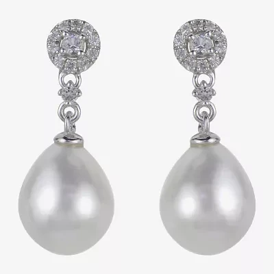 8.5-9Mm Cultured Freshwater Pearl And Genuine White Topaz Sterling Silver Earrings