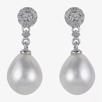 8.5-9Mm Cultured Freshwater Pearl And Genuine White Topaz Sterling Silver Earrings