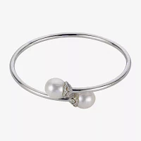 10.5-11Mm Cultured Freshwater Pearl And Genuine White Topaz Sterling Silver Bangle Bracelet