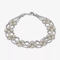 Cultured Freshwater Pearl Sterling Silver Lace Bracelet