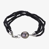 Genuine Tahitian Pearl & Black Spinel Sterling Silver Bead Bracelet
