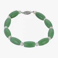 Cultured Freshwater Pearl & Genuine Jade Sterling Silver Bracelet