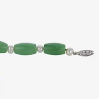 Cultured Freshwater Pearl & Genuine Jade Sterling Silver Bracelet