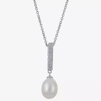 8.5-9Mm Cultured Freshwater Pearl And Diamond Accent Sterling Silver Pendant