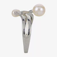 Womens 4.5MM White Cultured Freshwater Pearl Sterling Silver Crossover Cocktail Ring