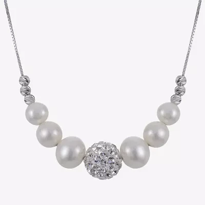 Womens White Cultured Freshwater Pearl Sterling Silver Pendant Necklace