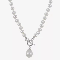 Womens White Cultured Freshwater Pearl Sterling Silver Strand Necklace