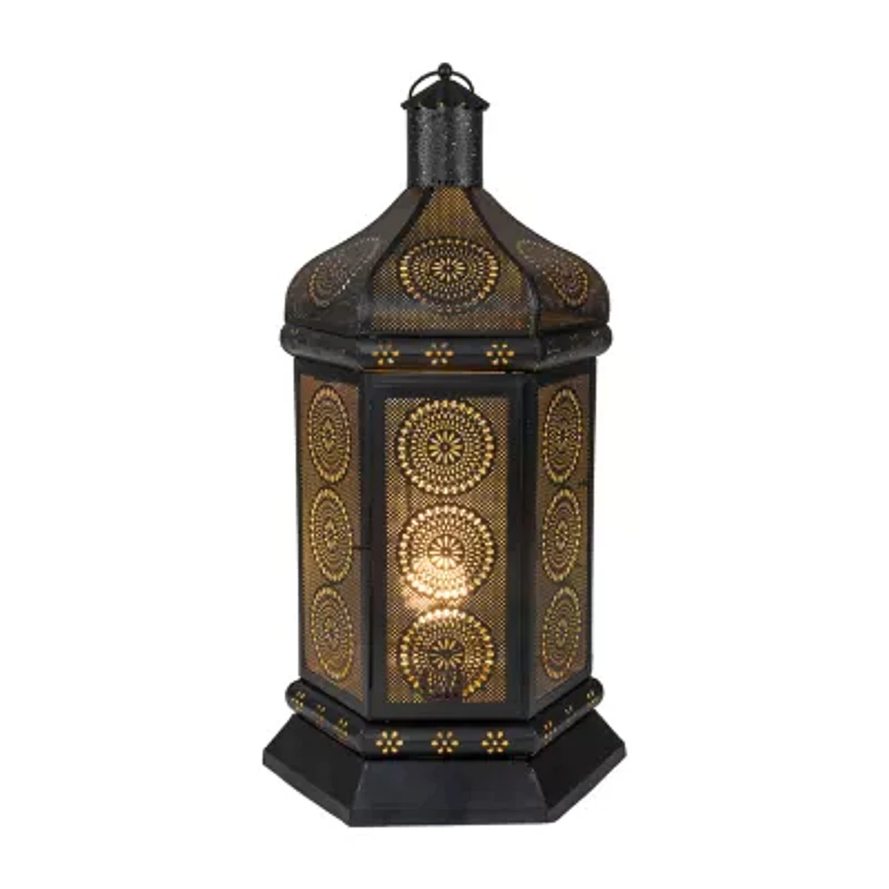 21.5'' Black and Gold Moroccan Style Lantern Table Lamp