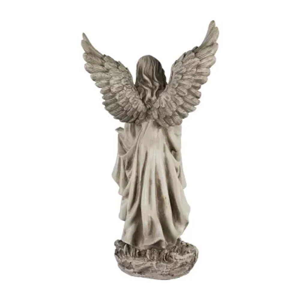 23.25'' Ivory Standing Religious Angel Outdoor Garden Bird Bath or Feeder Statue