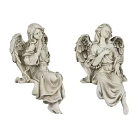 14'' Gray Set of 2 Decorative Sitting Angel Outdoor Garden Statues